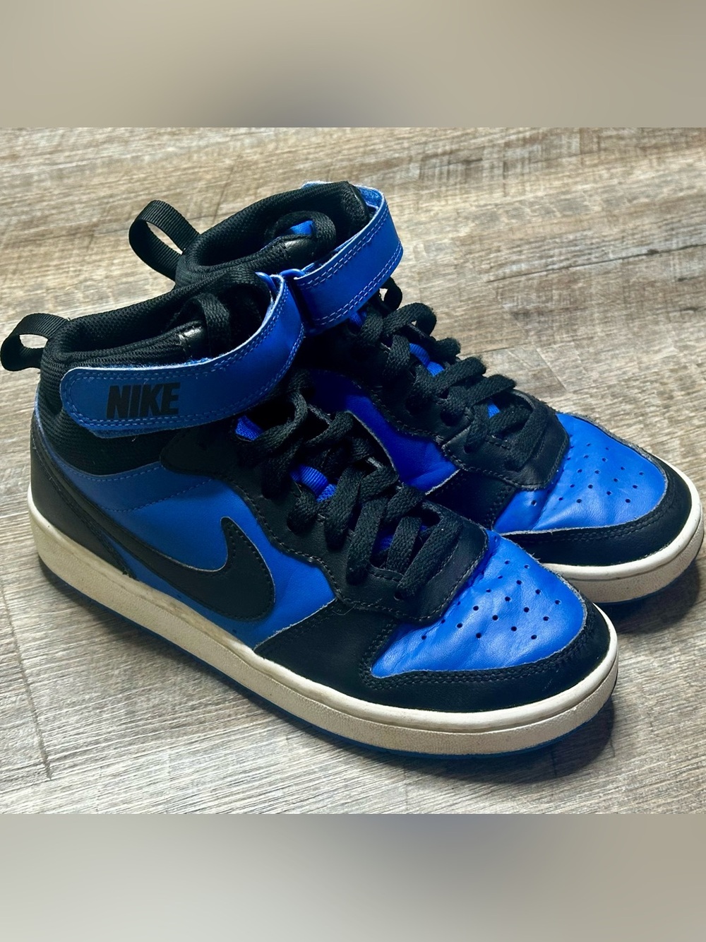 Kids Nike Court Borough Mid Blue and Black Sneakers